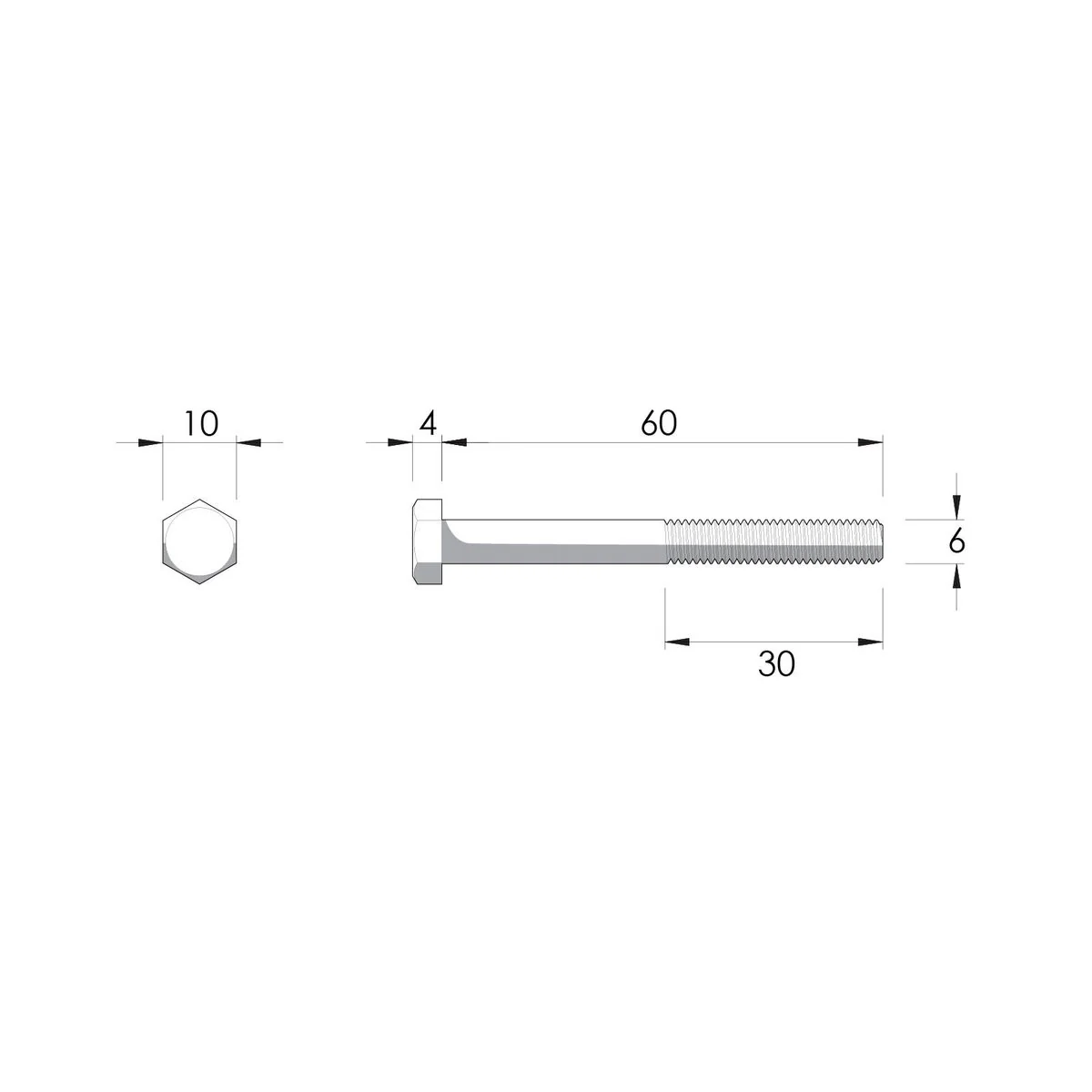 Zenith Hot Dipped Galvanised Hex Head Bolt - M6 x 60mm - 4.6 Grade Steel - 1 Pack - Image 2