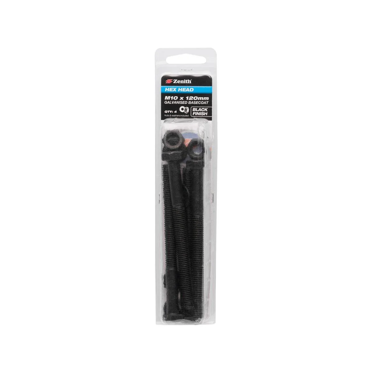 Zenith M10 Black Hex Head Bolt - 120mm - 4 Pack - Durable Fastening Solutions