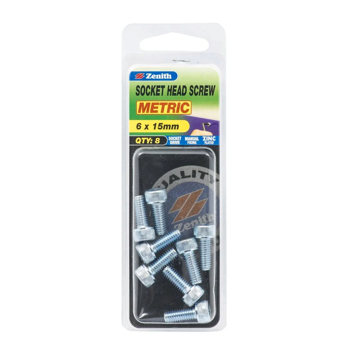 Zenith M6 Zinc Plated Socket Head Screw 8 Pack - 15mm Silver