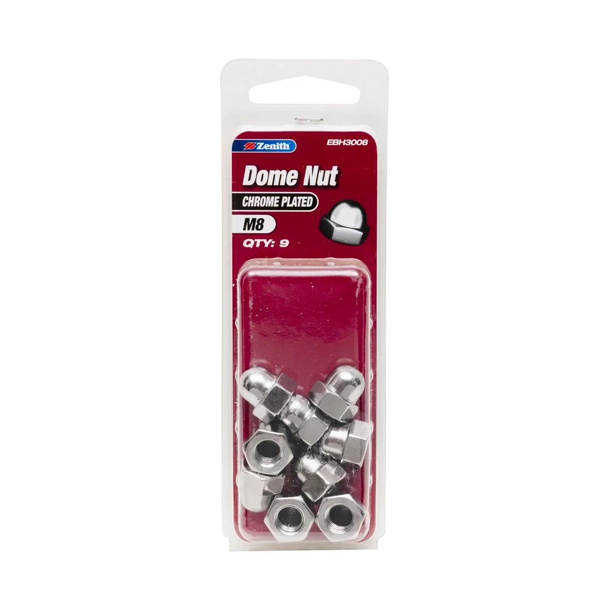 Zenith M8 Dome Nuts - Chrome Plated Steel - 9 Pack - Durable Finish