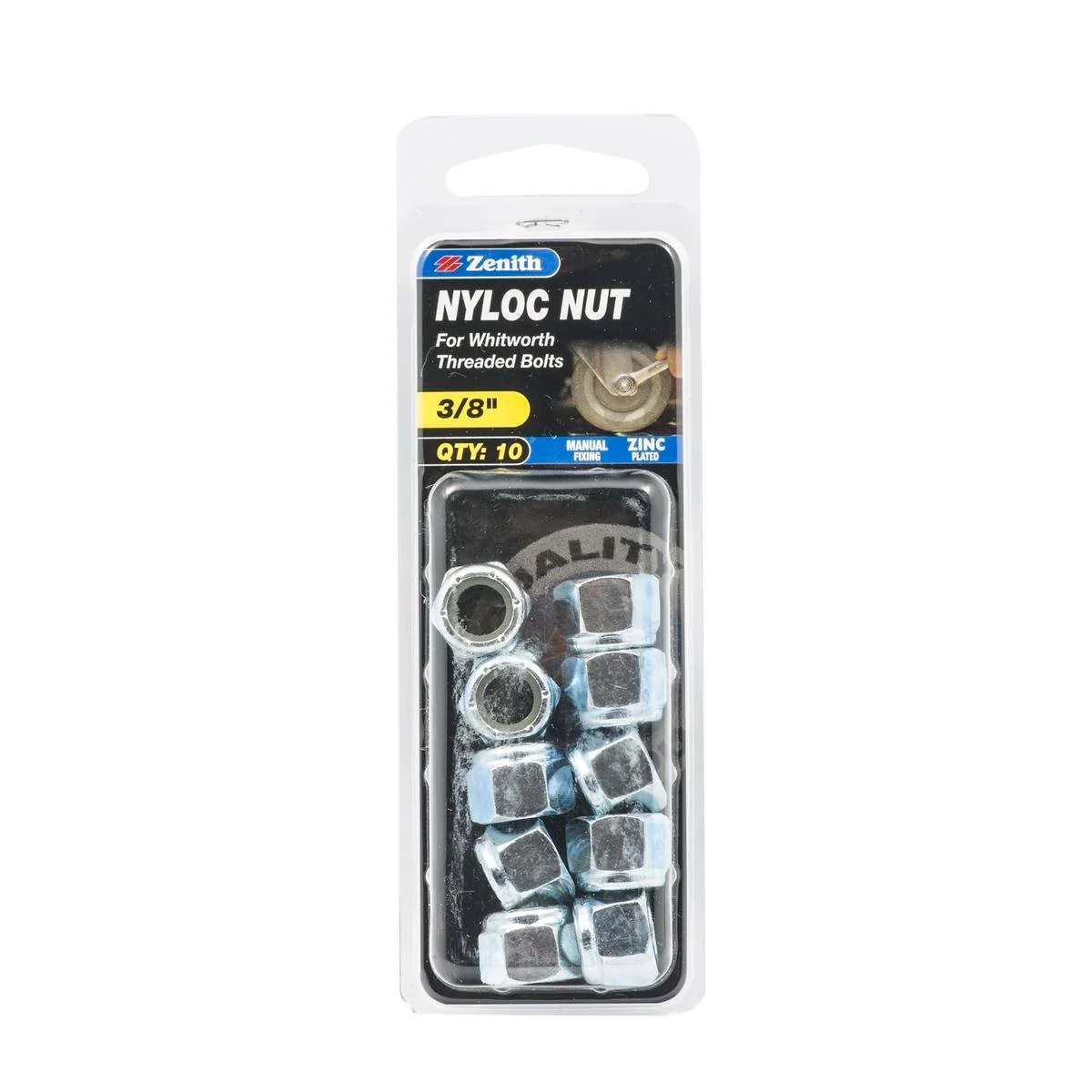 Zenith Nyloc Nuts - 3/8" - 10 Pack - Zinc Plated - Internal Use