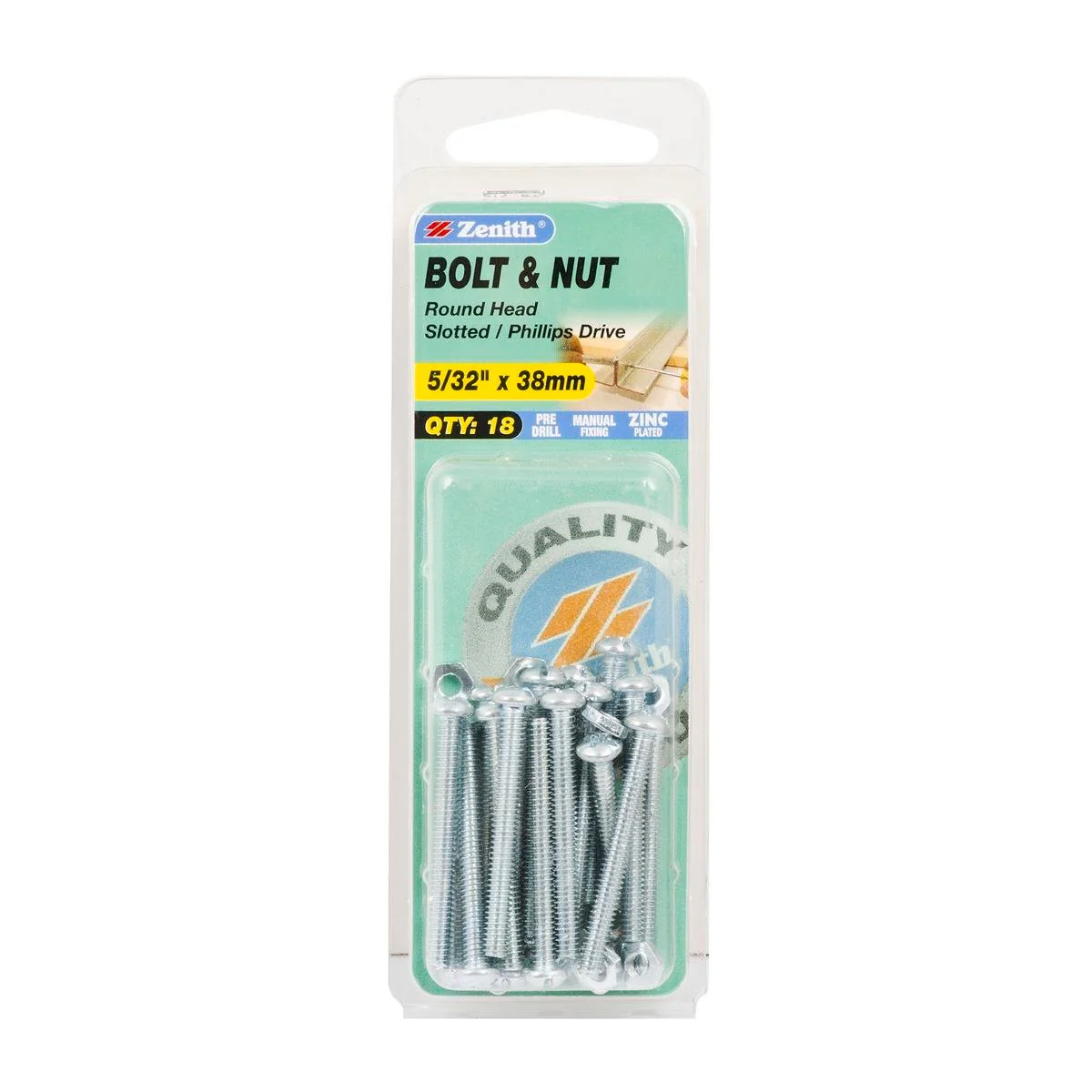 Zenith Round Head Bolt - 5/32 x 38mm - 18 Pack - Zinc Plated - Internal Use