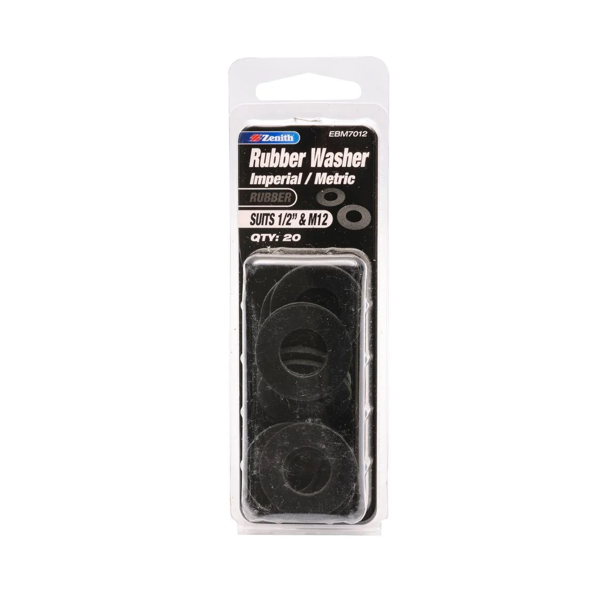 Zenith Rubber Washer 1/2 and M12 20 Pack Durable Fluid Resistant