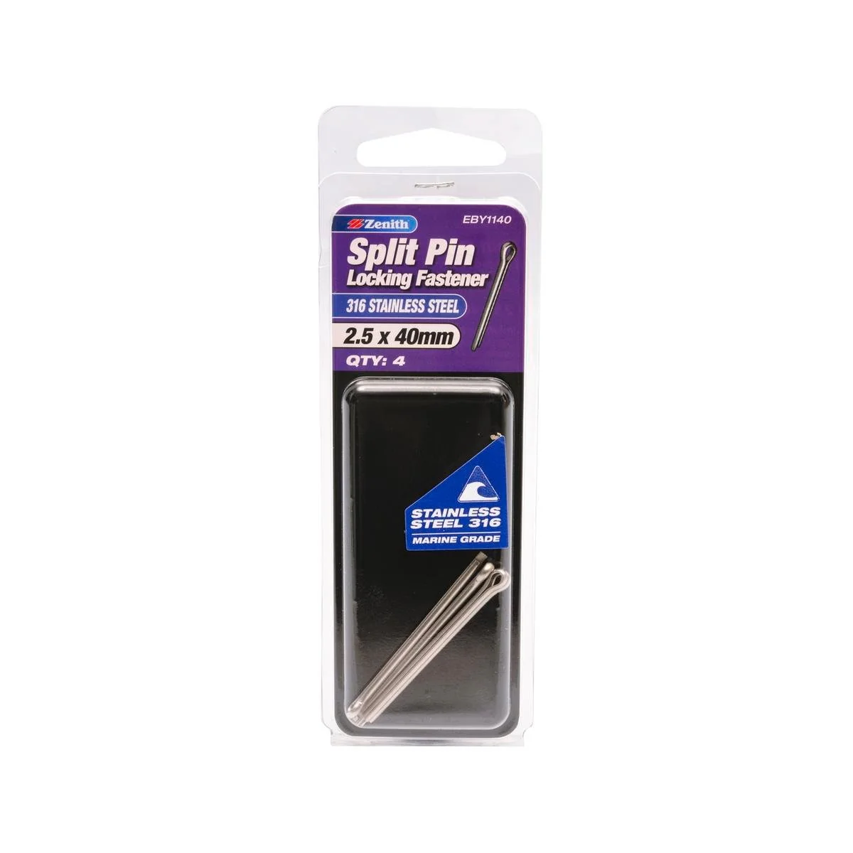 Zenith Split Pin 2 5 x 40mm 316 Stainless Steel 4 Pack Corrosion Resistant