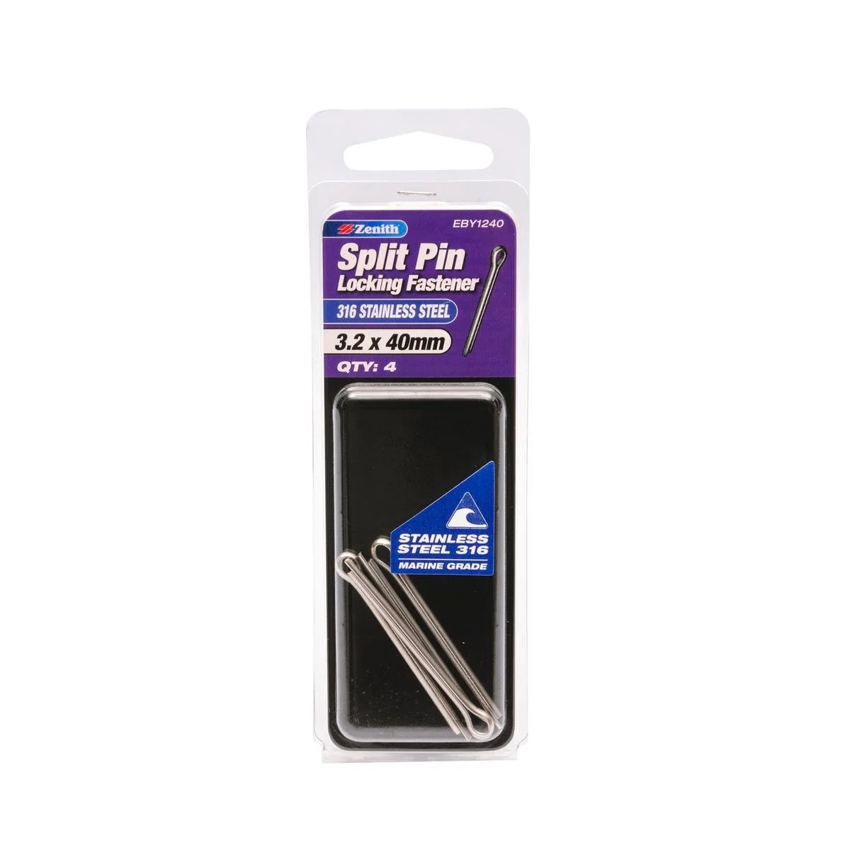 Zenith Split Pin 3 2 x 40mm 316 Stainless Steel 4 Pack Corrosion Resistant