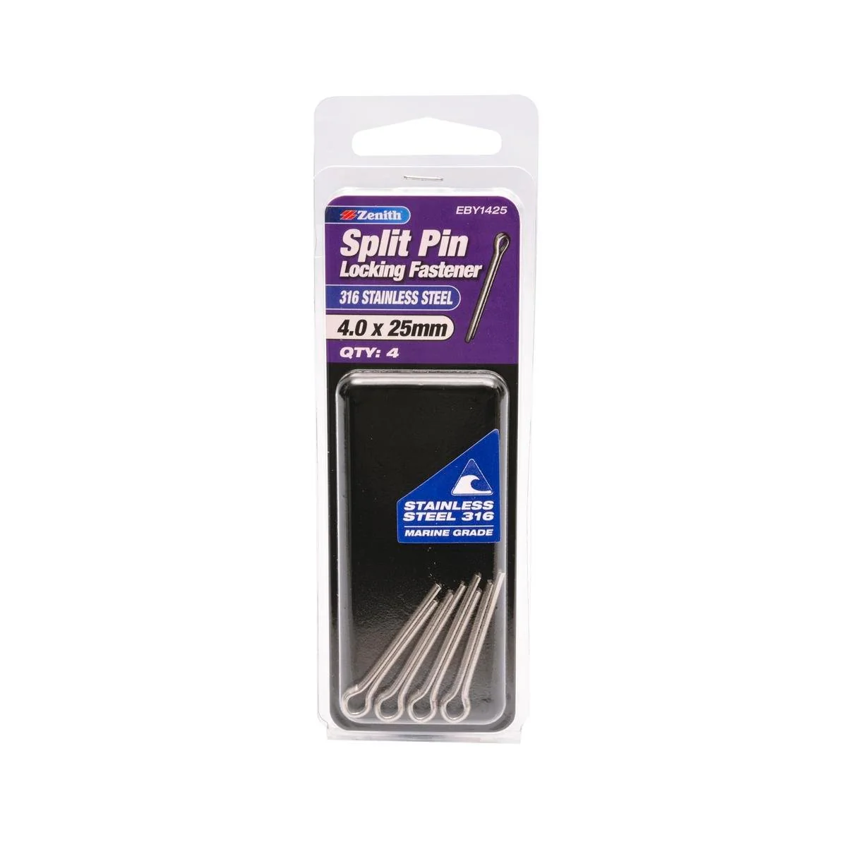 Zenith Split Pin 4 Pack 4 x 25mm Stainless Steel Corrosion Resistant