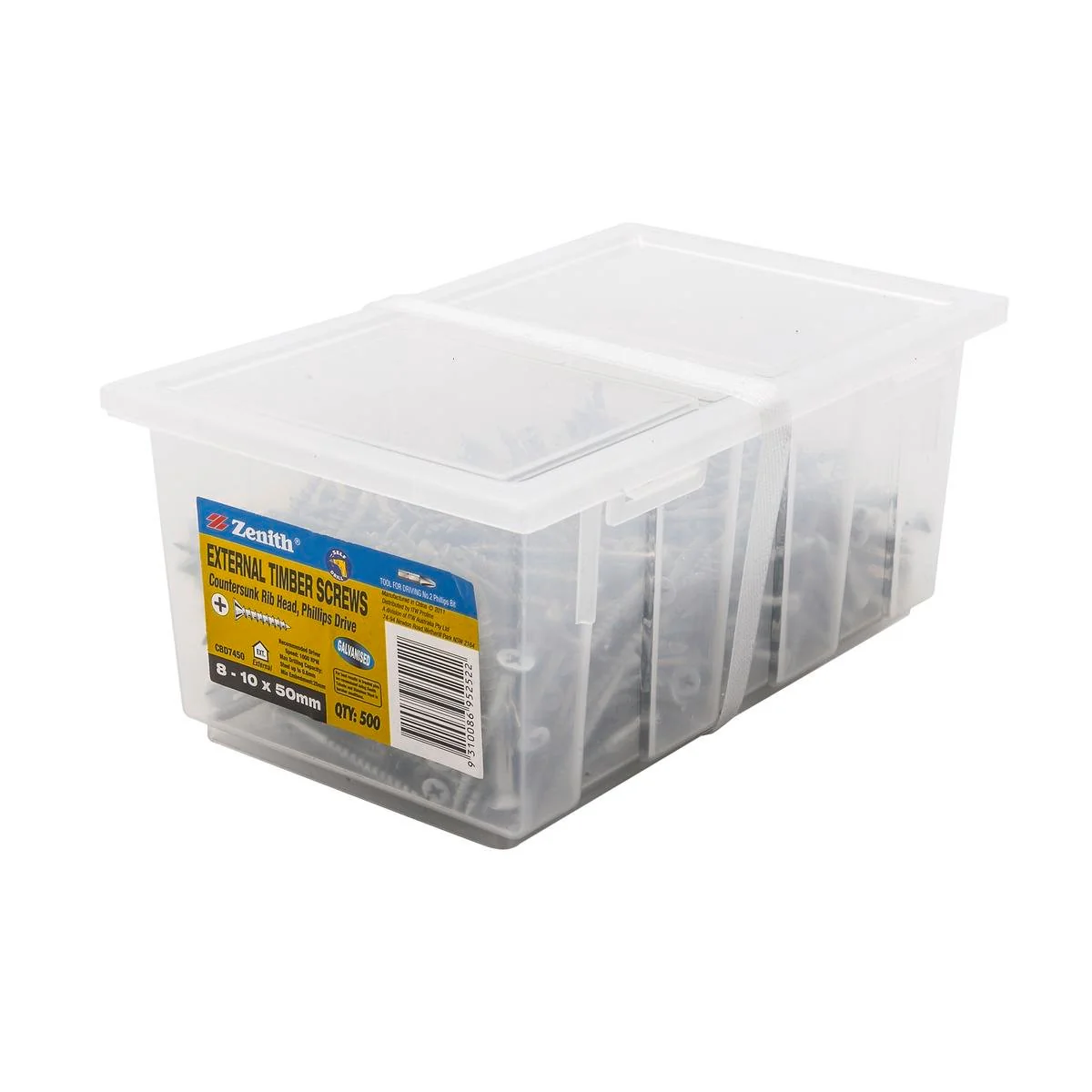 Zenith Timber Screws 10 x 50mm Galvanised Countersunk Ribbed 500 Pack