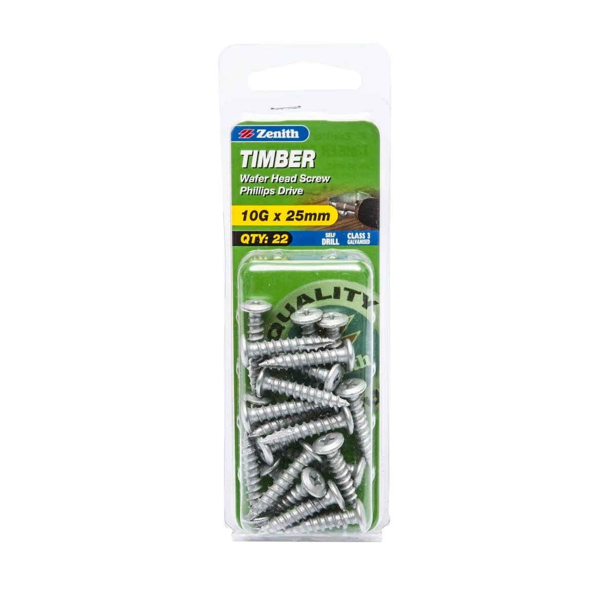 Zenith Timber Screws 10g x 25mm Galvanised Wafer Head 22 Pack