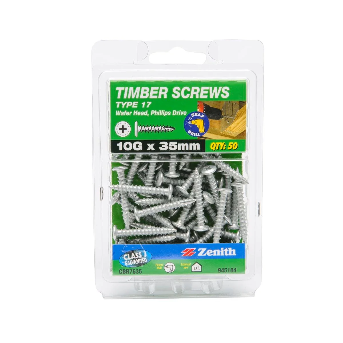 Zenith Timber Screws 10g x 35mm Galvanised Type 17 50 Pack