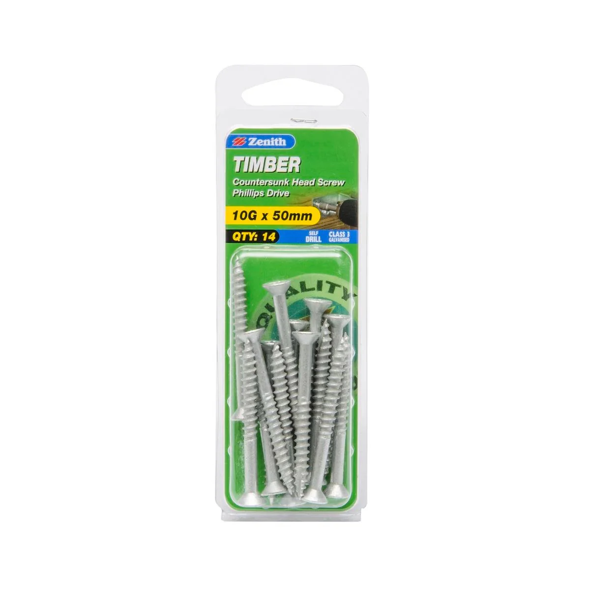 Zenith Timber Screws - 10g x 50mm Galvanised - Countersunk - 14 Pack