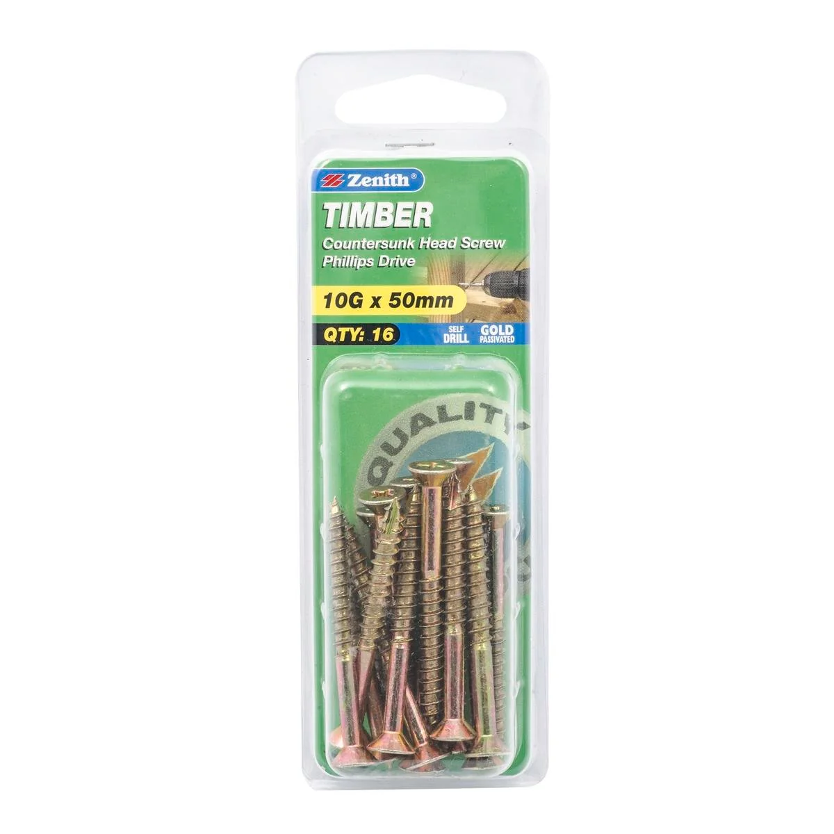 Zenith Timber Screws - 10g x 50mm - Gold Passivated - 16 Pack