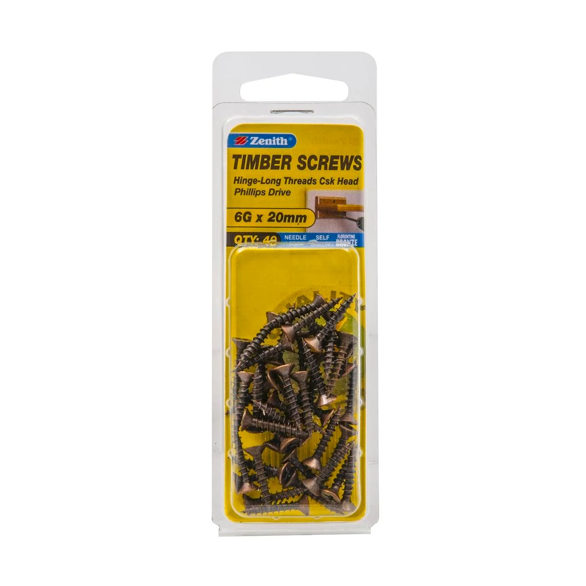 Zenith Timber Screws - 6g x 20mm - Florentine Bronze - Countersunk Head - 40 Pack