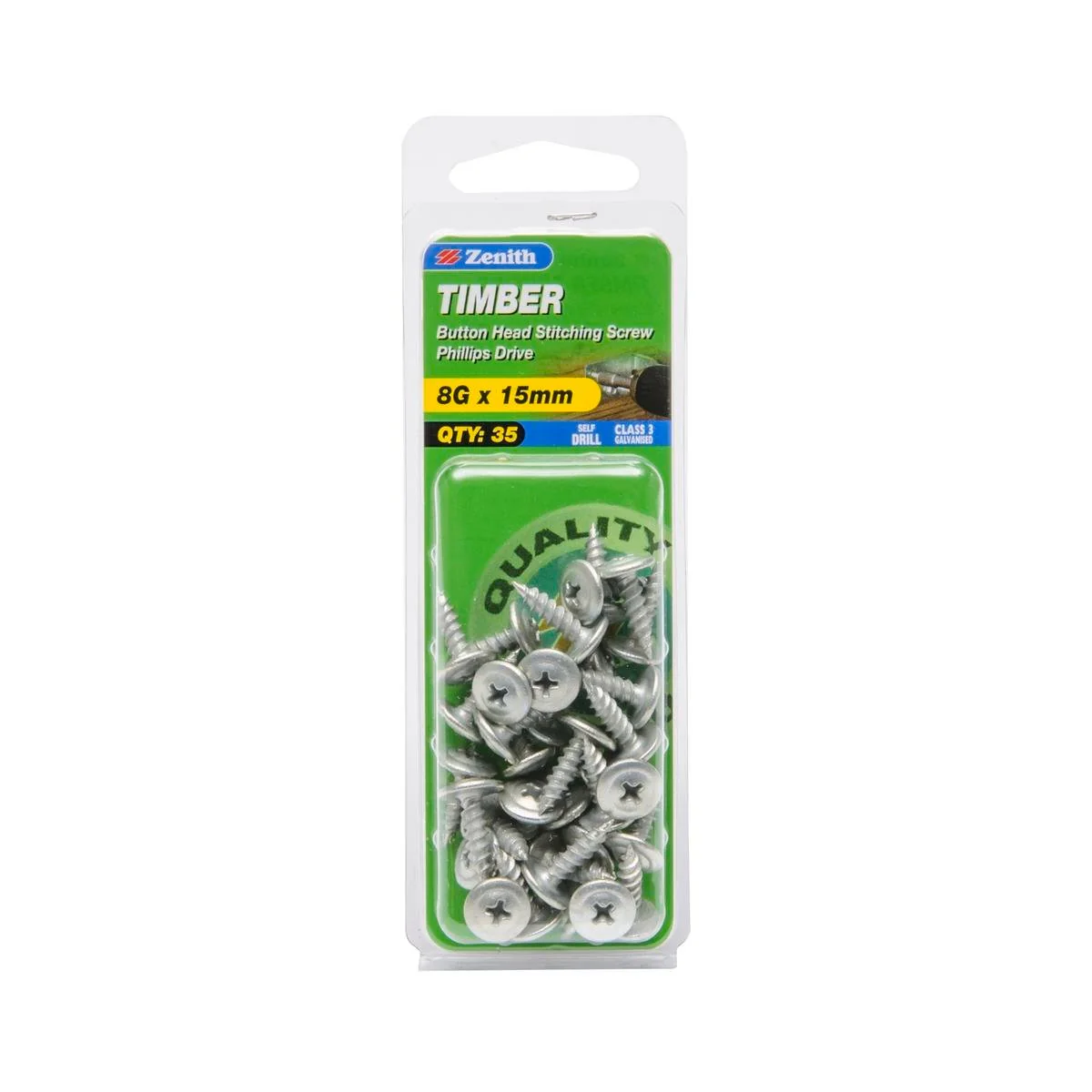 Zenith Timber Screws 8g x 15mm Galvanised Button Head 35 Pack