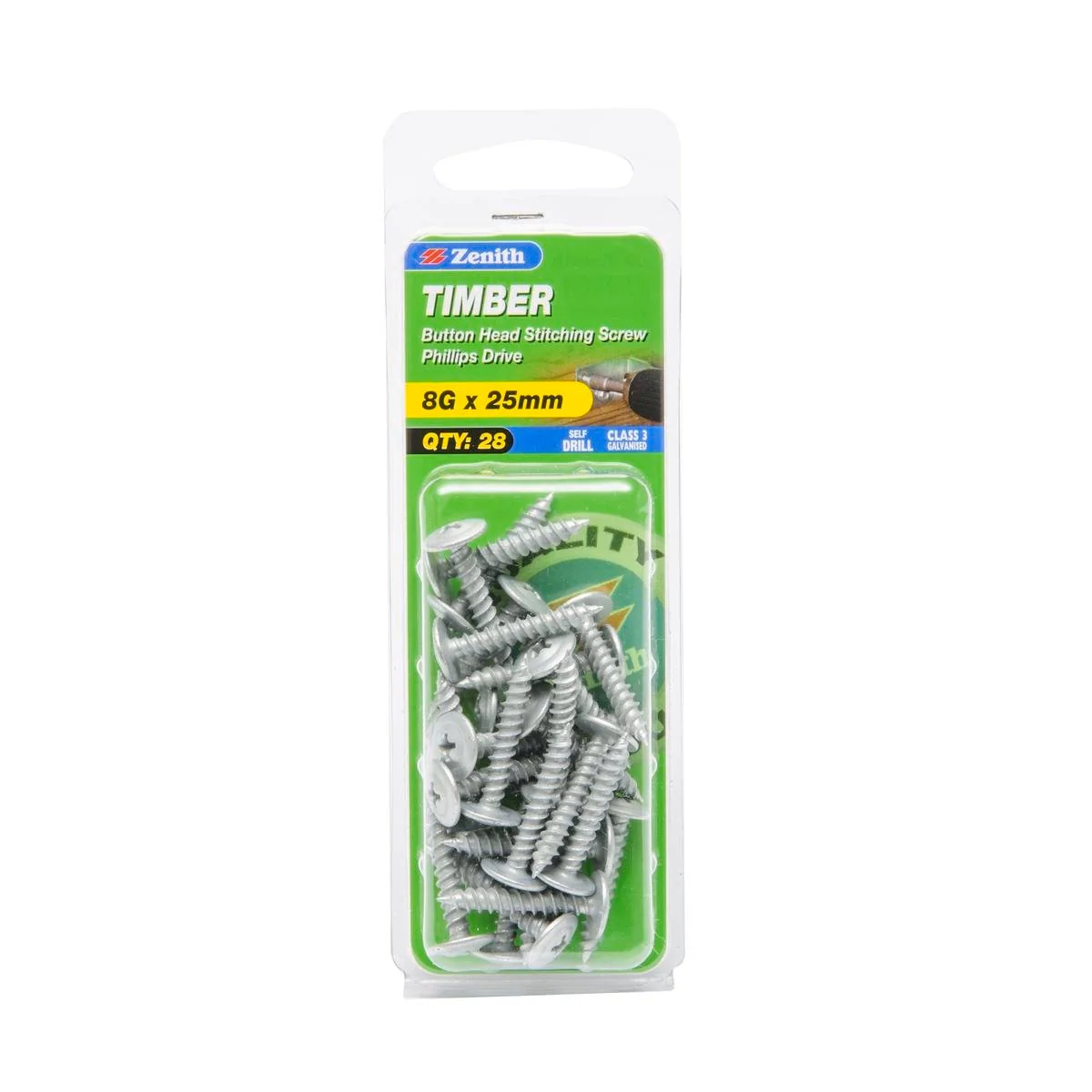 Zenith Timber Screws 8g x 25mm Galvanised Button Head 28 Pack