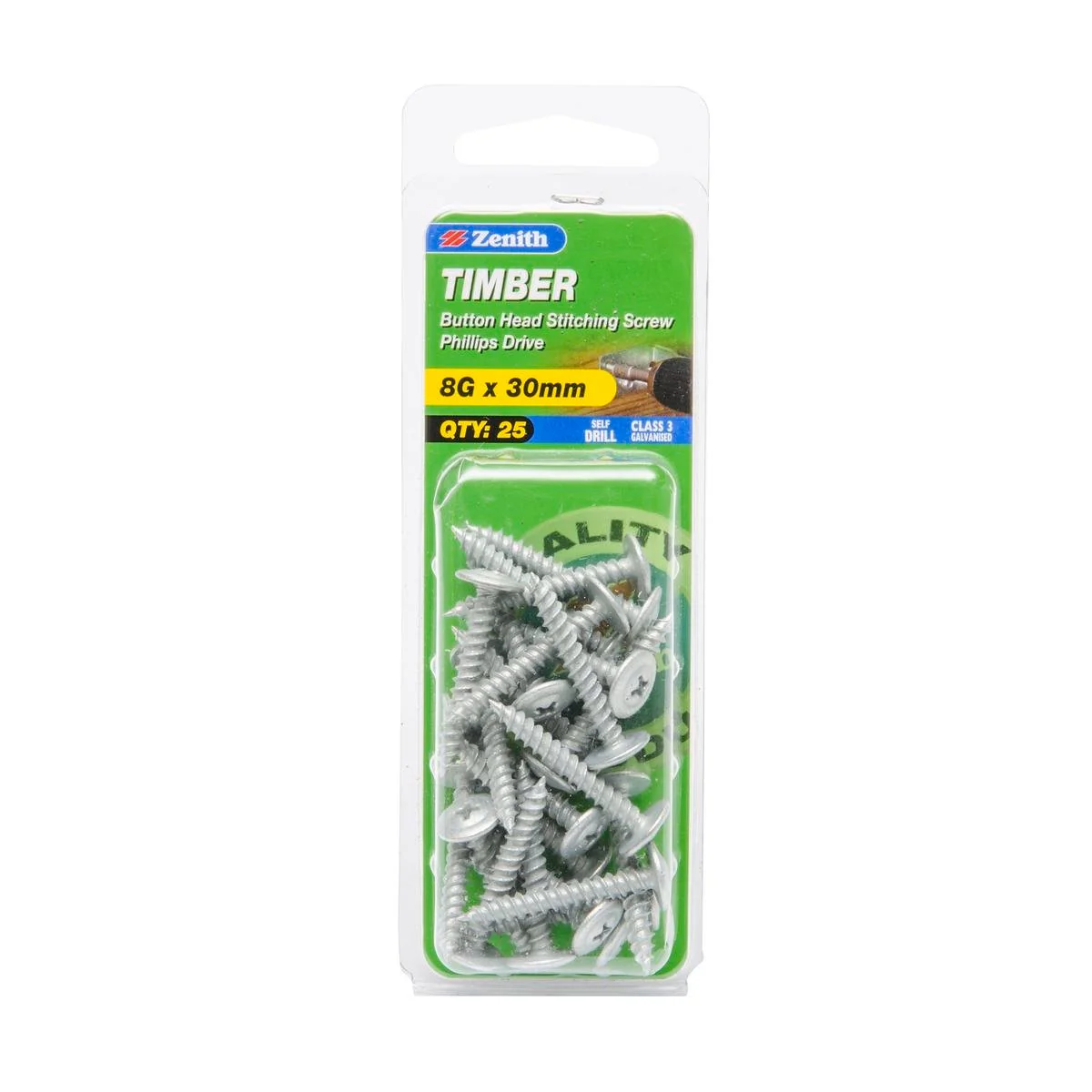 Zenith Timber Screws 8g x 30mm Galvanised Button Head 25 Pack
