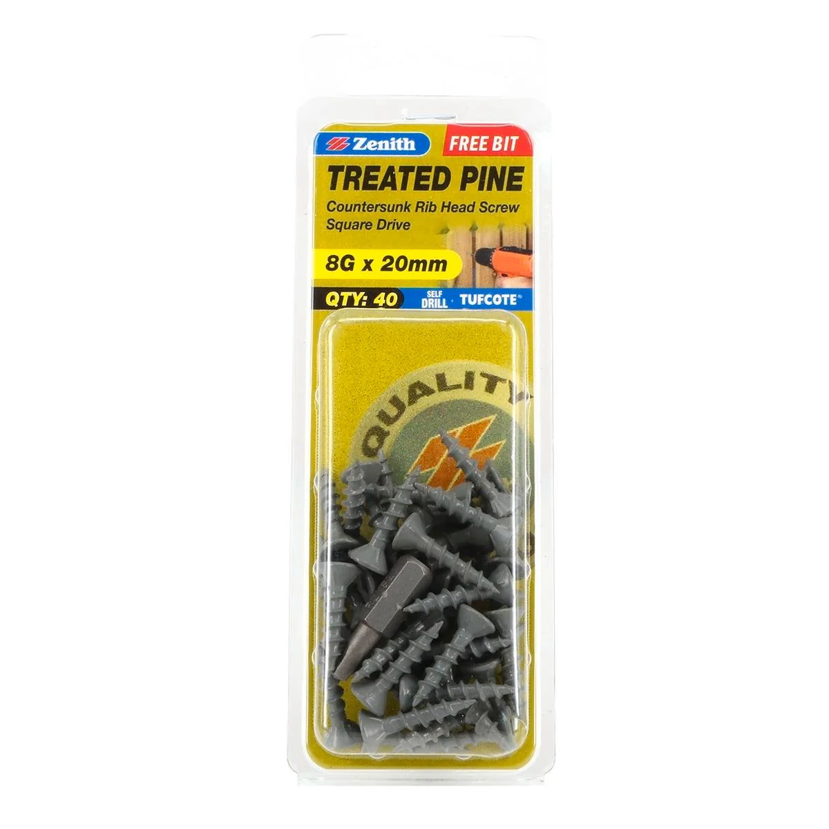 Zenith Treated Pine Screw - 8g x 20mm - Carbon Steel - 40 Pack