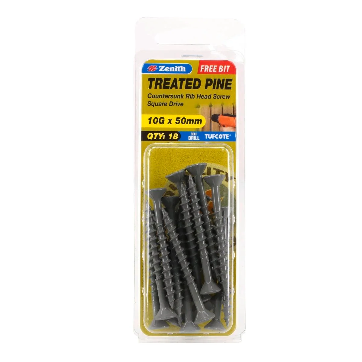 Zenith Treated Pine Screws - 10g x 50mm - Carbon Steel - Tufcote