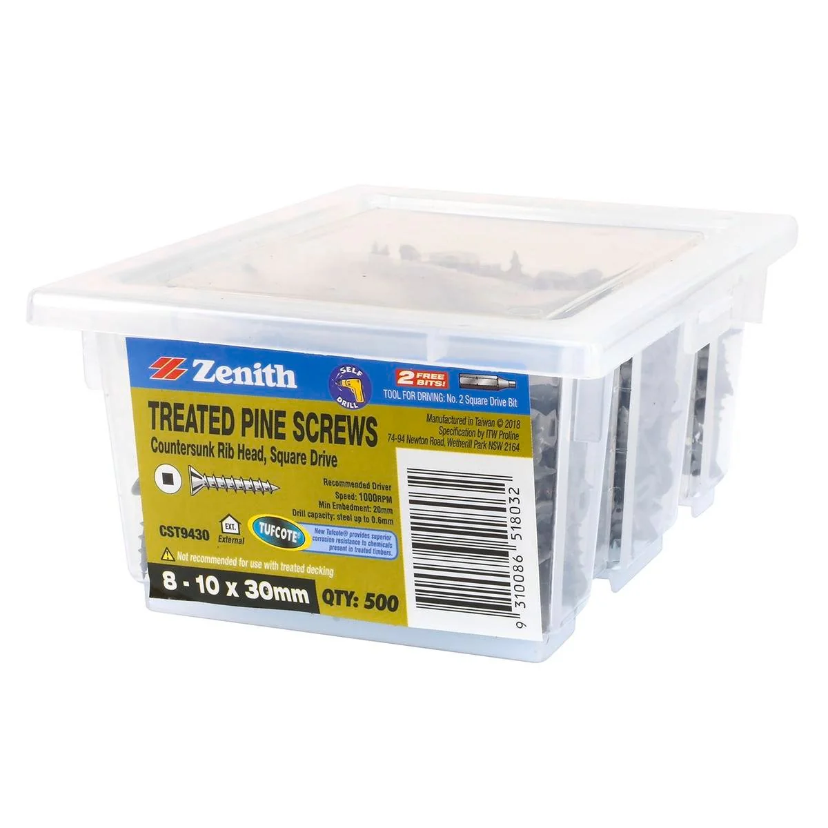 Zenith Treated Pine Screws - 30mm - Carbon Steel - Tufcote Coating - 500 Pack