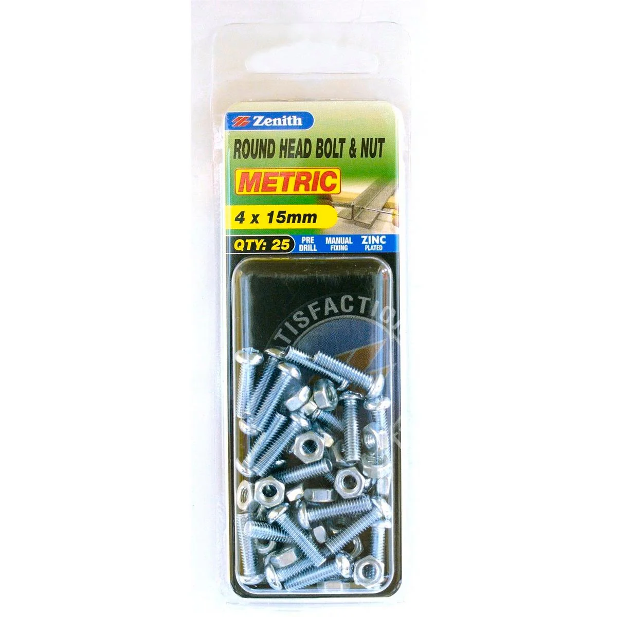 Zenith Zinc Plated Round Head Bolt and Nut 25 Pack - M4 x 15mm - Durable