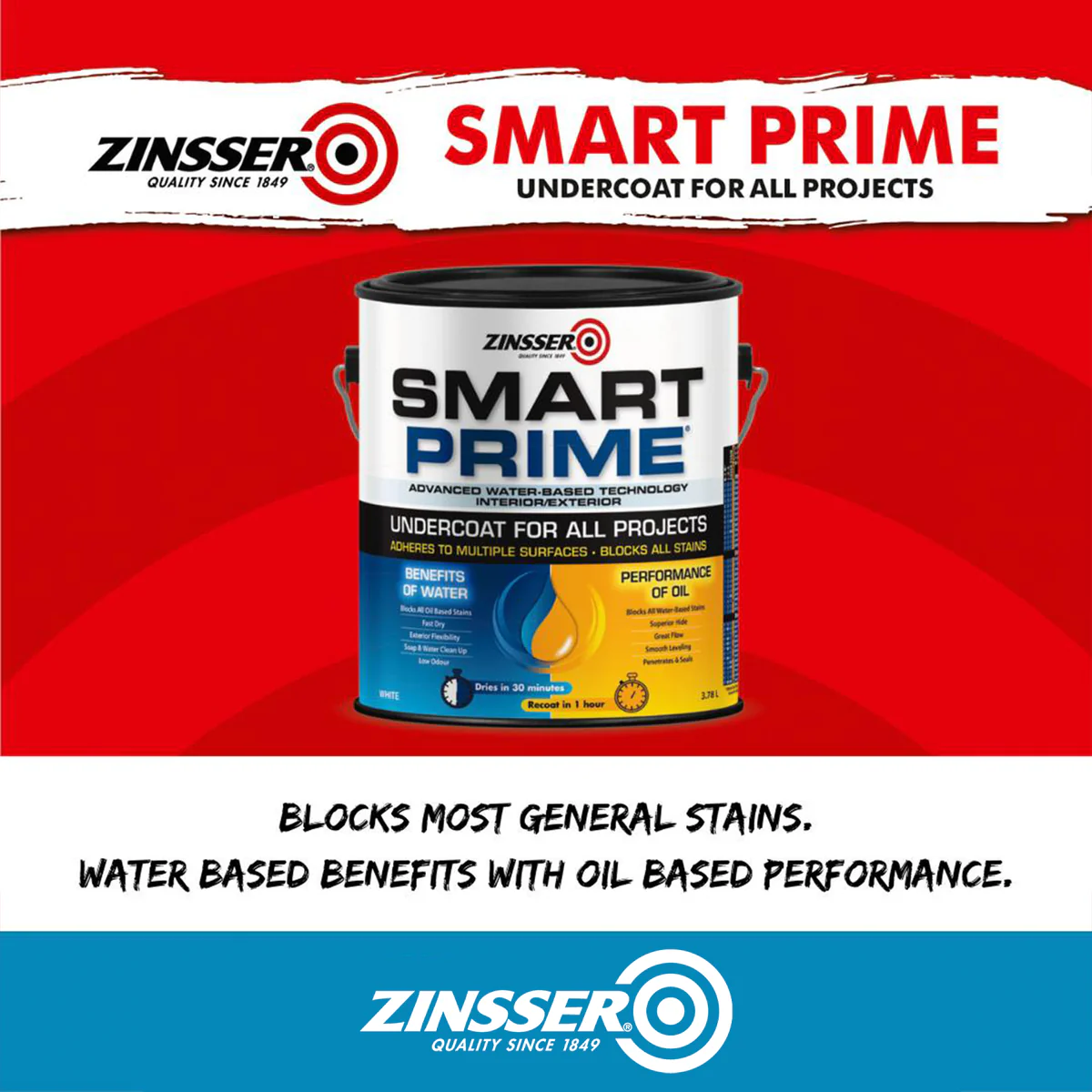 Zinsser Smart Prime Undercoat - 1L - Water Based - Low Odour - Image 3