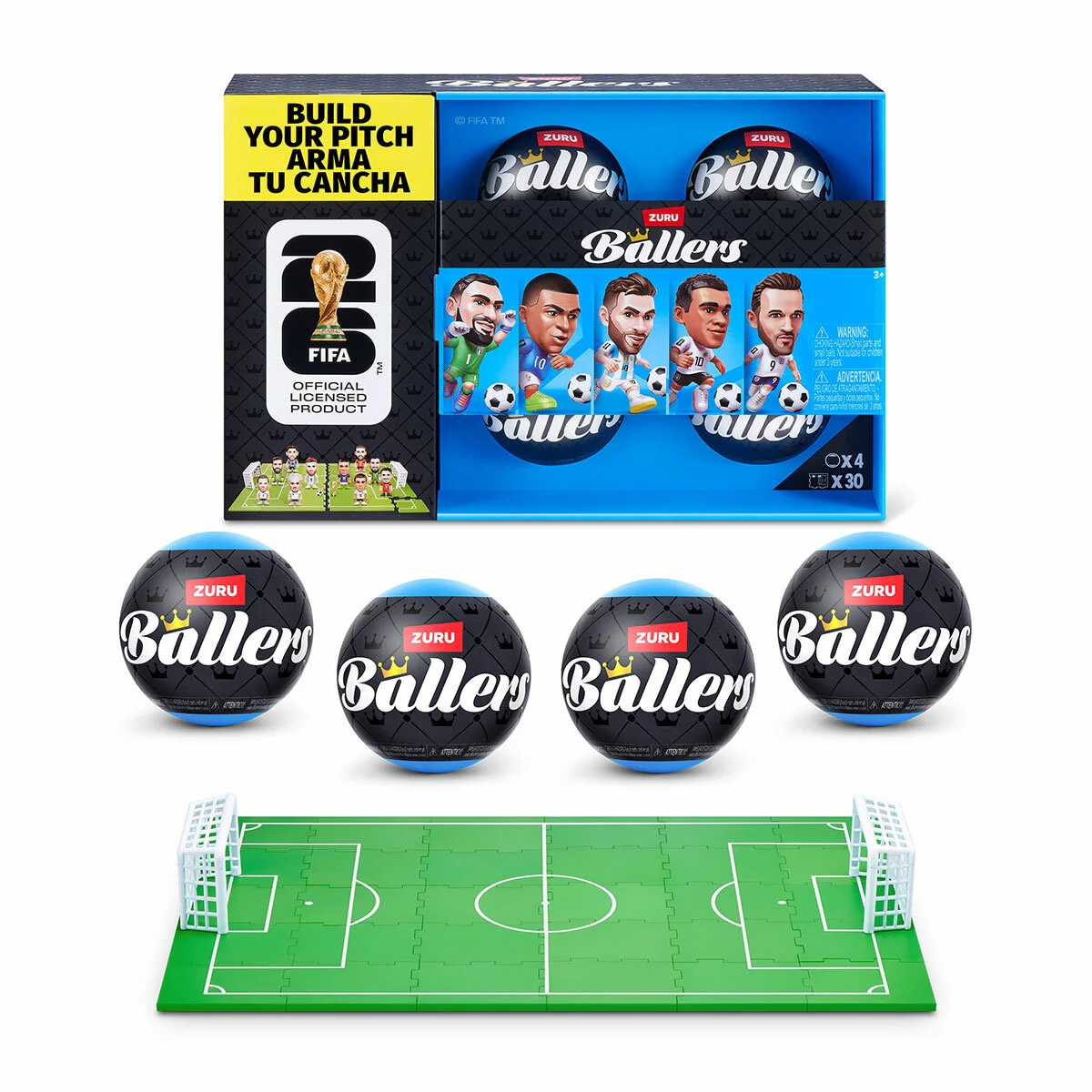 Zuru FIFA World Cup 2026 Ballers 4 Pack Collectible Plastic Black/Blue Pitch